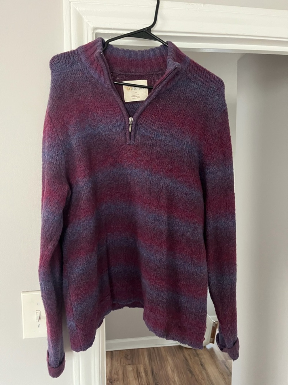 American Vintage Striped Plum and Blue Half-Zip V-Neck Sweater